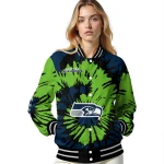 personalized seattle seahawks burst splatter blue varsity jacket best selling