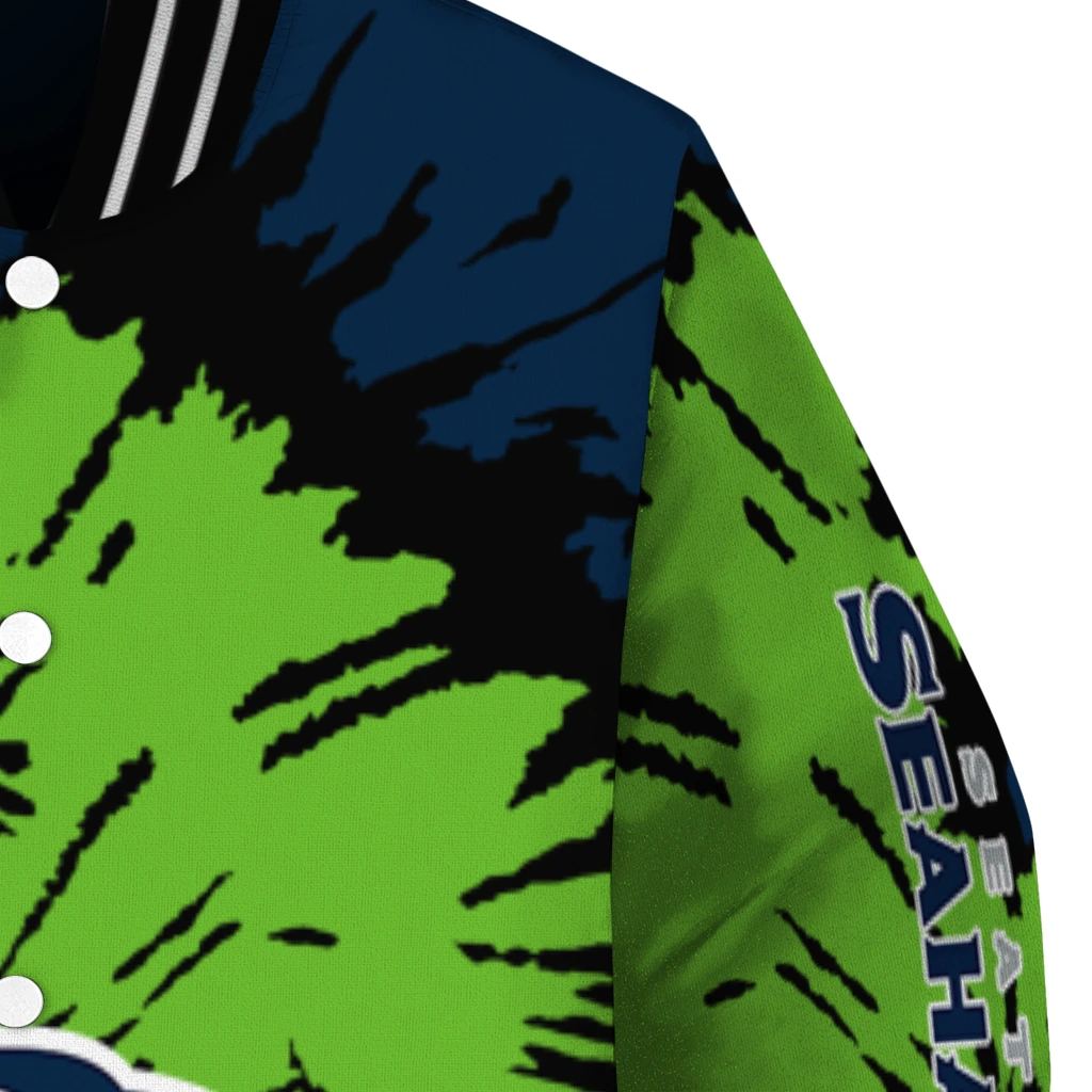 personalized seattle seahawks burst splatter blue varsity jacket premium grade personalized seattle seahawks burst splatter blue varsity jacket premium grade