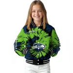personalized seattle seahawks burst splatter blue varsity jacket best selling