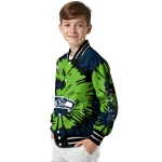 personalized seattle seahawks burst splatter blue varsity jacket best selling