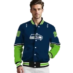 personalized seattle seahawks chevron style blue varsity jacket best selling