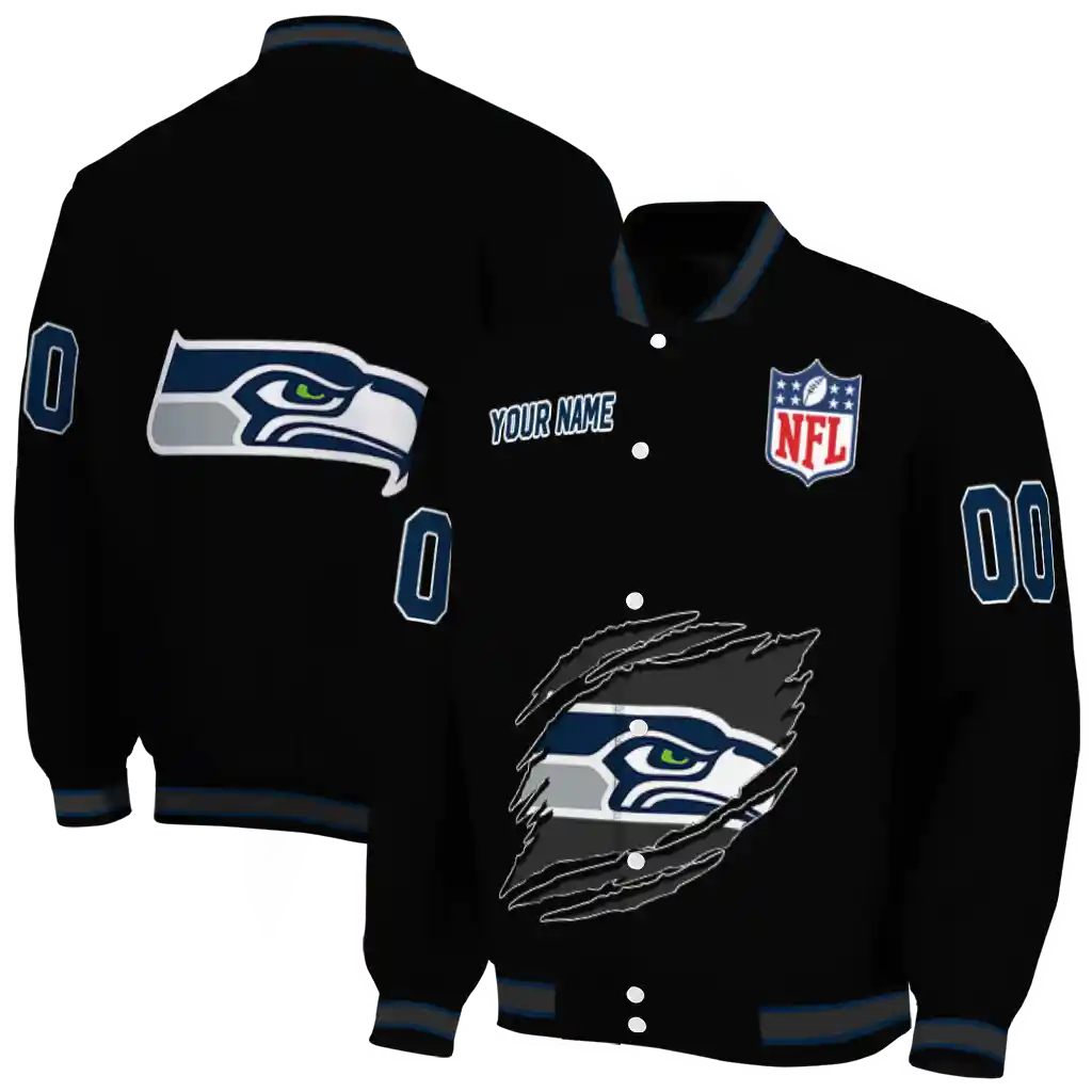 personalized seattle seahawks claw scratch black varsity jacket fashion forward personalized seattle seahawks claw scratch black varsity jacket fashion forward