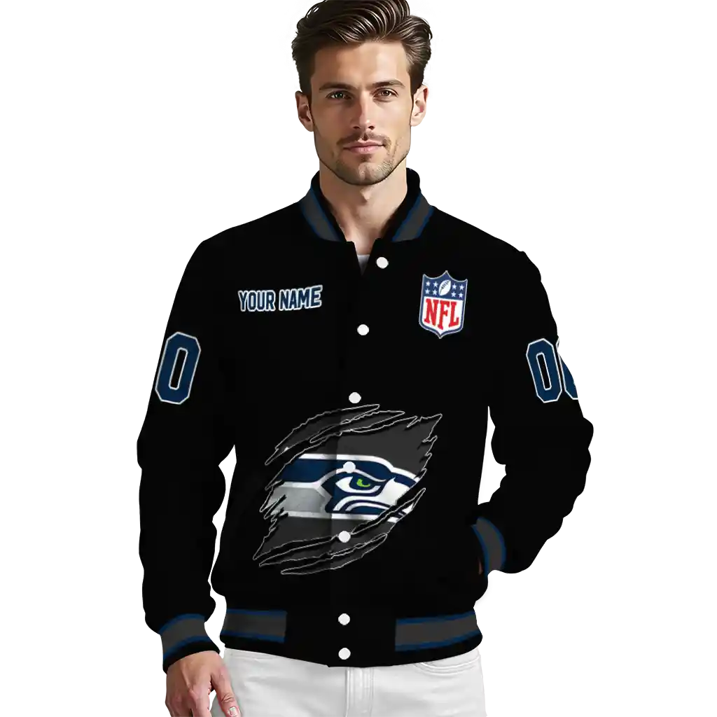 personalized seattle seahawks claw scratch black varsity jacket high quality personalized seattle seahawks claw scratch black varsity jacket high quality