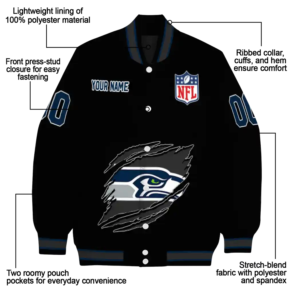 personalized seattle seahawks claw scratch black varsity jacket new arrival personalized seattle seahawks claw scratch black varsity jacket new arrival