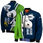 personalized seattle seahawks snoopy head blue bomber jacket best selling