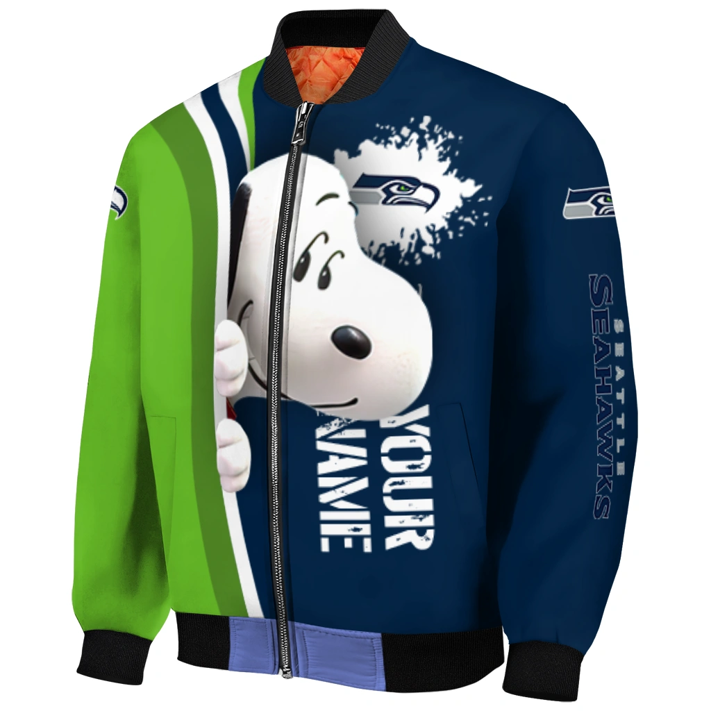 personalized seattle seahawks snoopy head blue bomber jacket fashion forward personalized seattle seahawks snoopy head blue bomber jacket fashion forward
