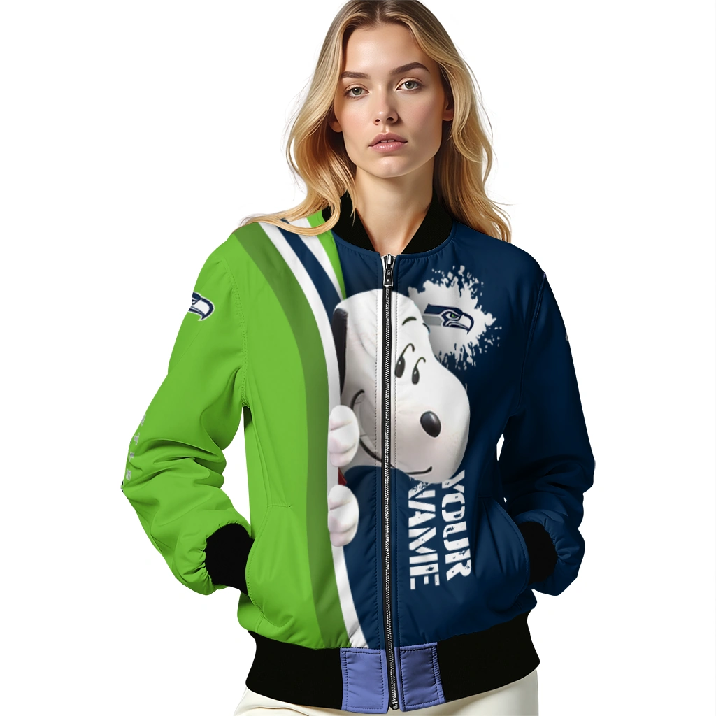 personalized seattle seahawks snoopy head blue bomber jacket latest model personalized seattle seahawks snoopy head blue bomber jacket latest model