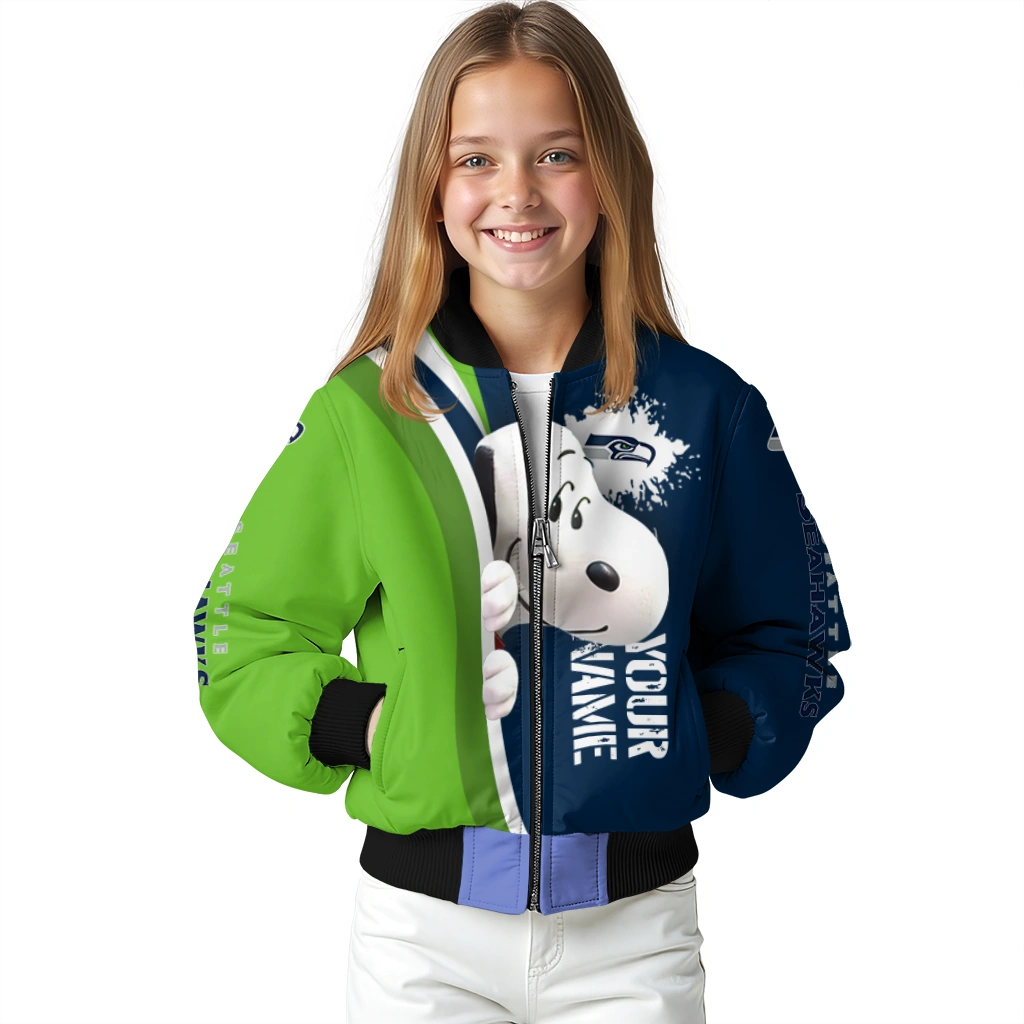 personalized seattle seahawks snoopy head blue bomber jacket top rated personalized seattle seahawks snoopy head blue bomber jacket top rated