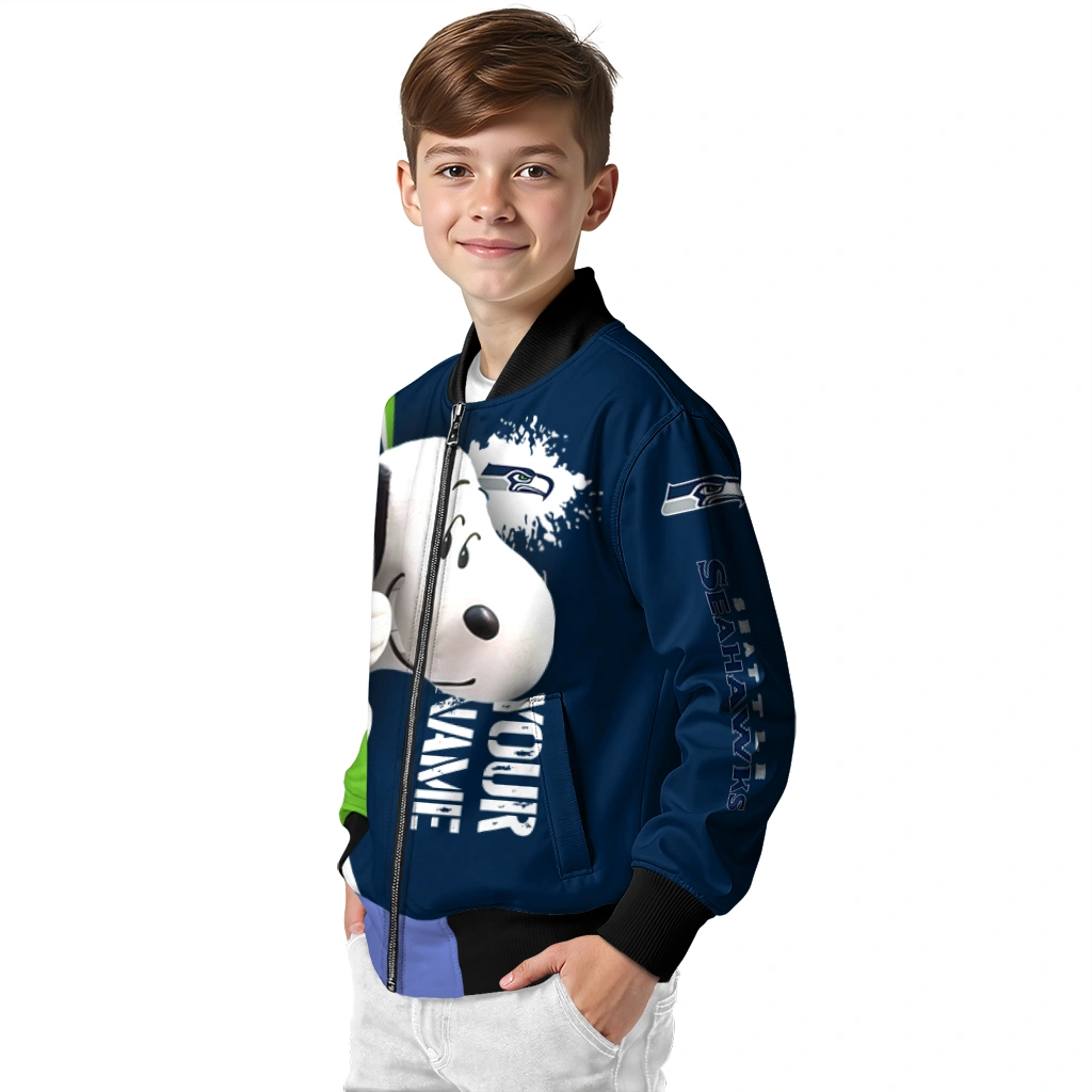 personalized seattle seahawks snoopy head blue bomber jacket trendy personalized seattle seahawks snoopy head blue bomber jacket trendy