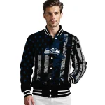 personalized seattle seahawks star stripes blue black varsity jacket best selling