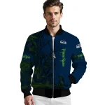 personalized seattle seahawks tribal deer art blue bomber jacket best selling