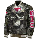 personalized smu mustangs camouflage skull camouflage varsity jacket best selling