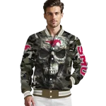 personalized smu mustangs camouflage skull camouflage varsity jacket best selling