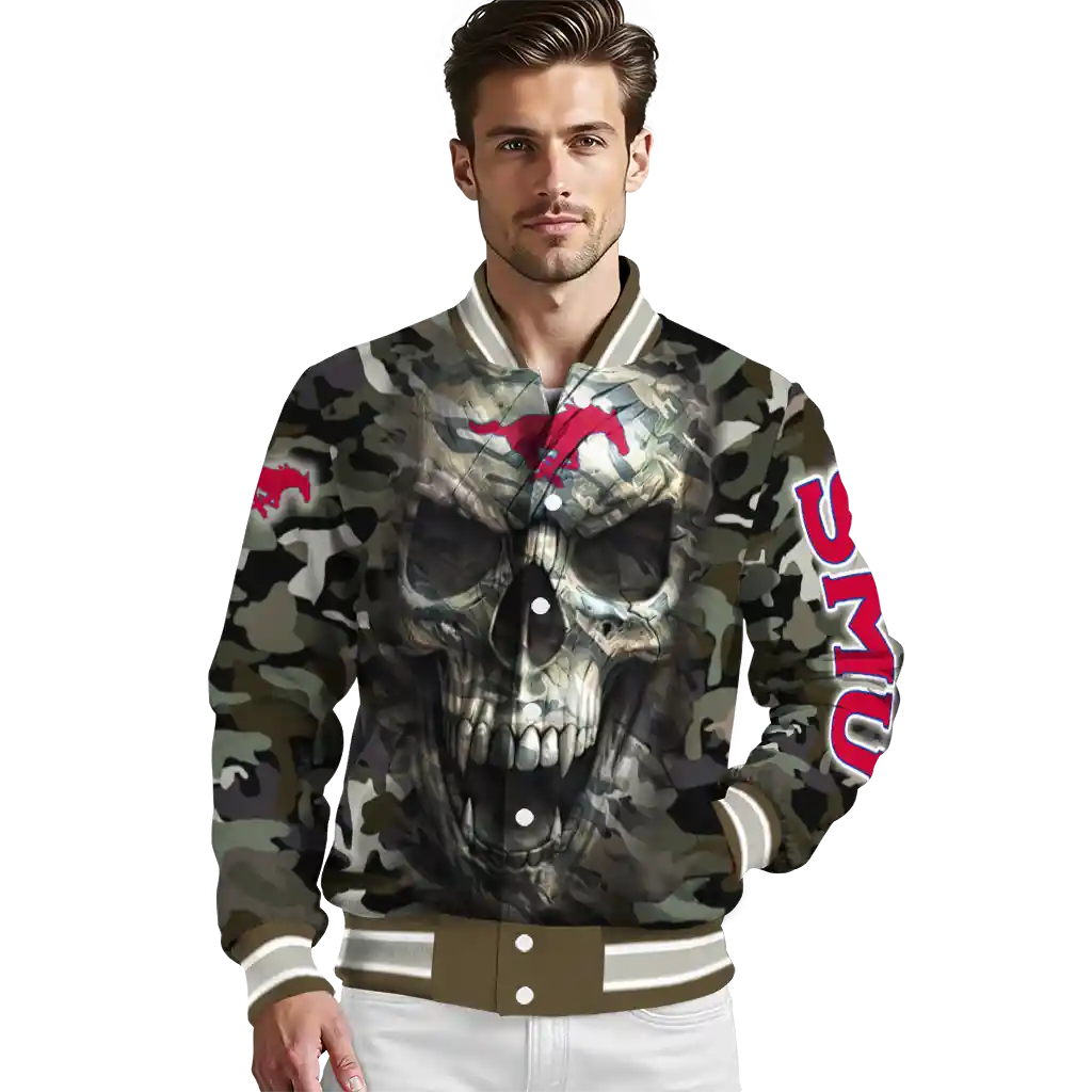 personalized smu mustangs camouflage skull camouflage varsity jacket high quality personalized smu mustangs camouflage skull camouflage varsity jacket high quality