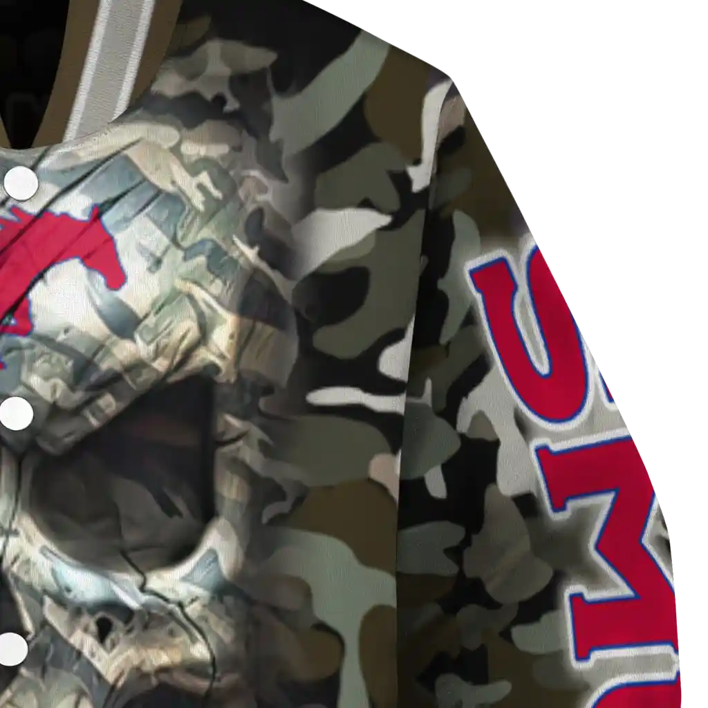 personalized smu mustangs camouflage skull camouflage varsity jacket premium grade personalized smu mustangs camouflage skull camouflage varsity jacket premium grade