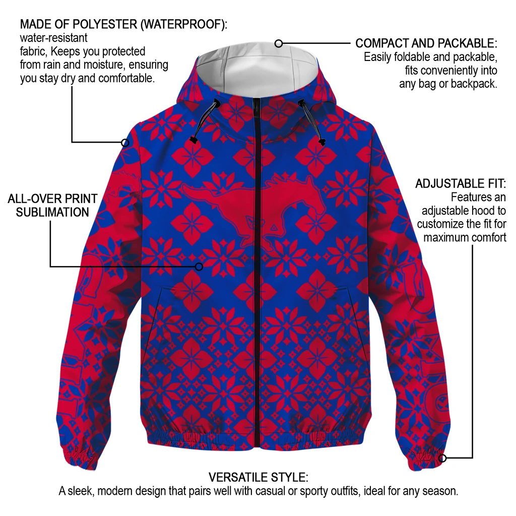 personalized smu mustangs geometric blossom blue windbreaker jacket new arrival personalized smu mustangs geometric blossom blue windbreaker jacket new arrival
