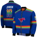 personalized smu mustangs rainbow jersey number blue bomber jacket best selling