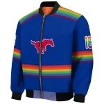 personalized smu mustangs rainbow jersey number blue bomber jacket best selling