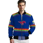 personalized smu mustangs rainbow jersey number blue bomber jacket best selling