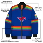 personalized smu mustangs rainbow jersey number blue bomber jacket best selling