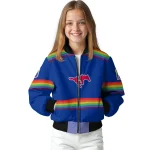 personalized smu mustangs rainbow jersey number blue bomber jacket best selling