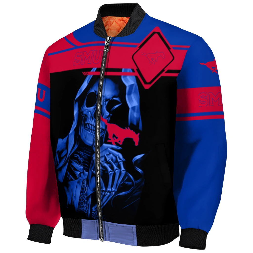 personalized smu mustangs reaper hands blue black bomber jacket fashion forward personalized smu mustangs reaper hands blue black bomber jacket fashion forward
