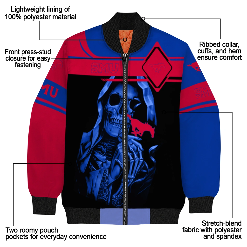 personalized smu mustangs reaper hands blue black bomber jacket new arrival personalized smu mustangs reaper hands blue black bomber jacket new arrival