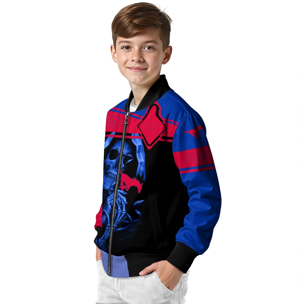 personalized smu mustangs reaper hands blue black bomber jacket trendy personalized smu mustangs reaper hands blue black bomber jacket trendy