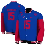 personalized smu mustangs team patch blue varsity jacket best selling
