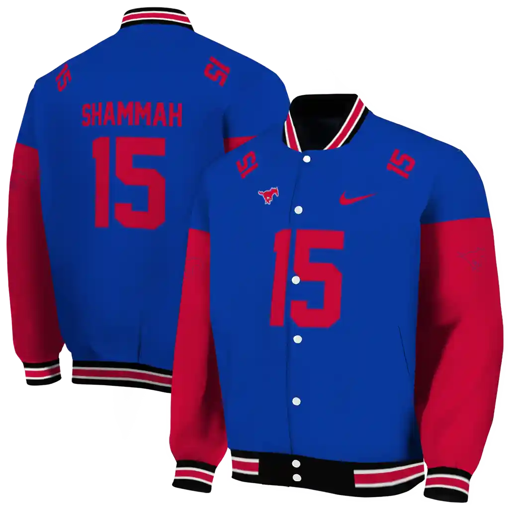 personalized smu mustangs team patch blue varsity jacket fashion forward personalized smu mustangs team patch blue varsity jacket fashion forward