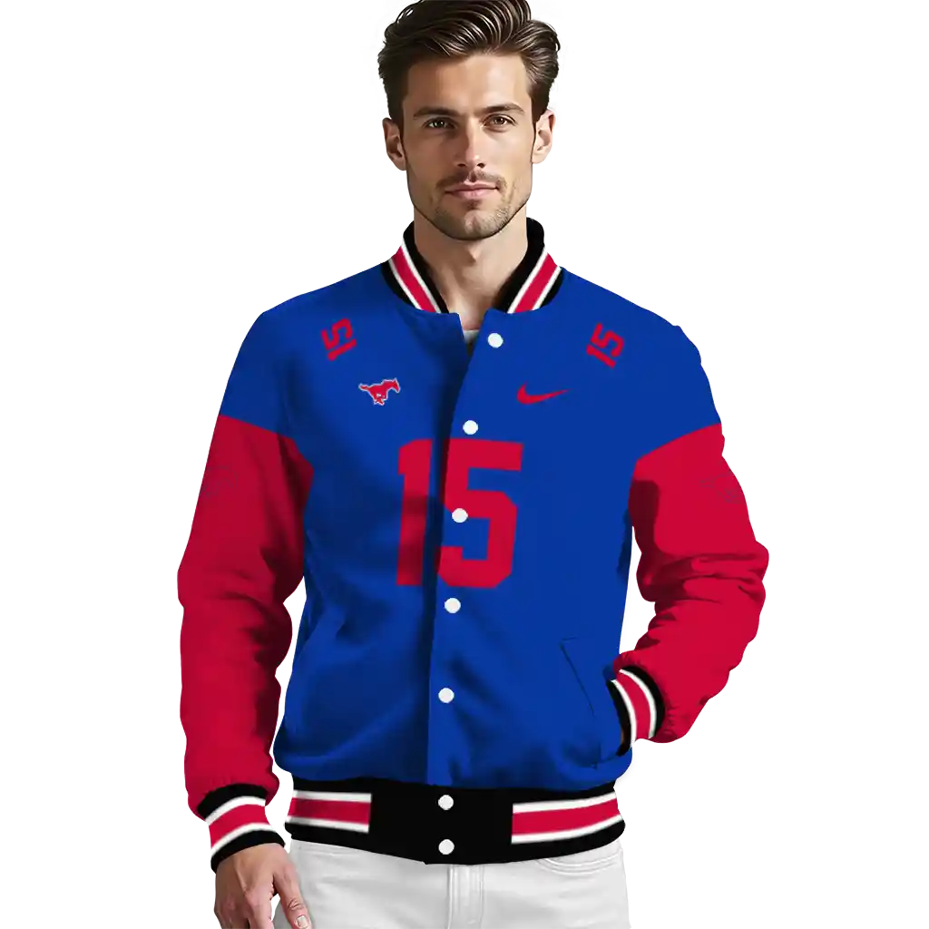 personalized smu mustangs team patch blue varsity jacket high quality personalized smu mustangs team patch blue varsity jacket high quality