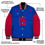 personalized smu mustangs team patch blue varsity jacket best selling