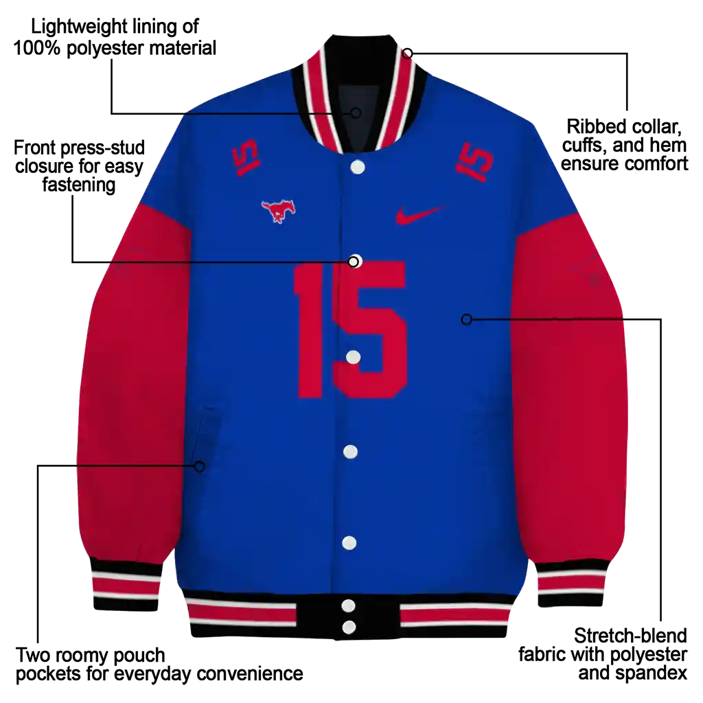 personalized smu mustangs team patch blue varsity jacket new arrival personalized smu mustangs team patch blue varsity jacket new arrival