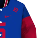 personalized smu mustangs team patch blue varsity jacket best selling