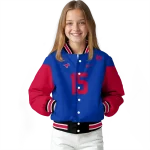 personalized smu mustangs team patch blue varsity jacket best selling