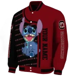 personalized south carolina gamecocks stitch laughing garnet varsity jacket best selling