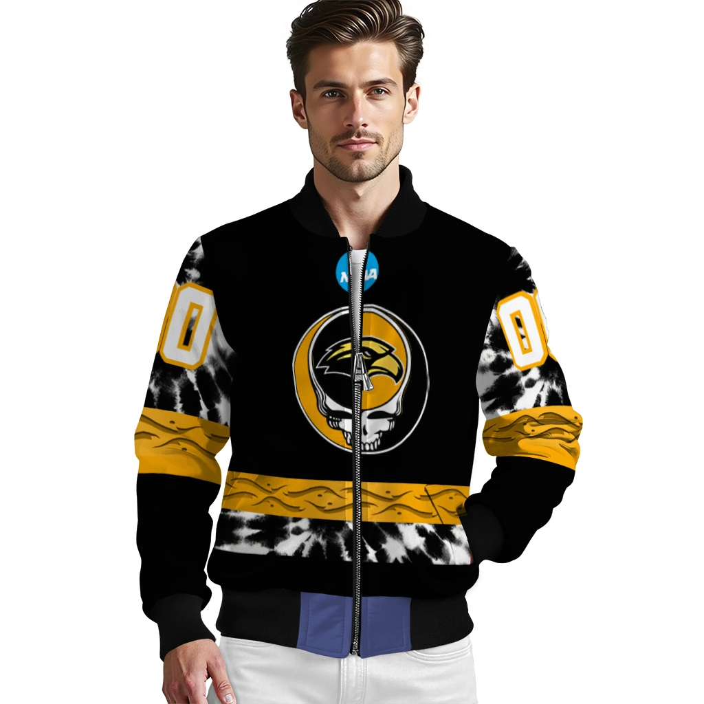 personalized southern miss golden eagles circle skull black bomber jacket high quality personalized southern miss golden eagles circle skull black bomber jacket high quality