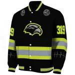 personalized southern miss golden eagles heartbeat accent black green varsity jacket best selling