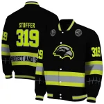personalized southern miss golden eagles heartbeat accent black green varsity jacket best selling