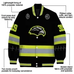 personalized southern miss golden eagles heartbeat accent black green varsity jacket best selling
