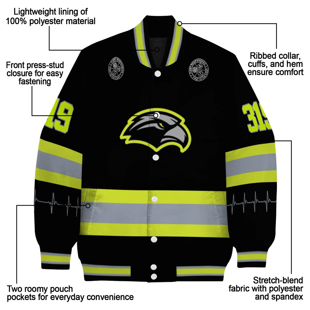 personalized southern miss golden eagles heartbeat accent black green varsity jacket new arrival personalized southern miss golden eagles heartbeat accent black green varsity jacket new arrival