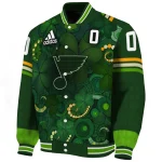 personalized st louis blues shamrock vortex green varsity jacket best selling