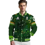 personalized st louis blues shamrock vortex green varsity jacket best selling