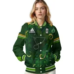 personalized st louis blues shamrock vortex green varsity jacket best selling