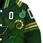 personalized st louis blues shamrock vortex green varsity jacket best selling