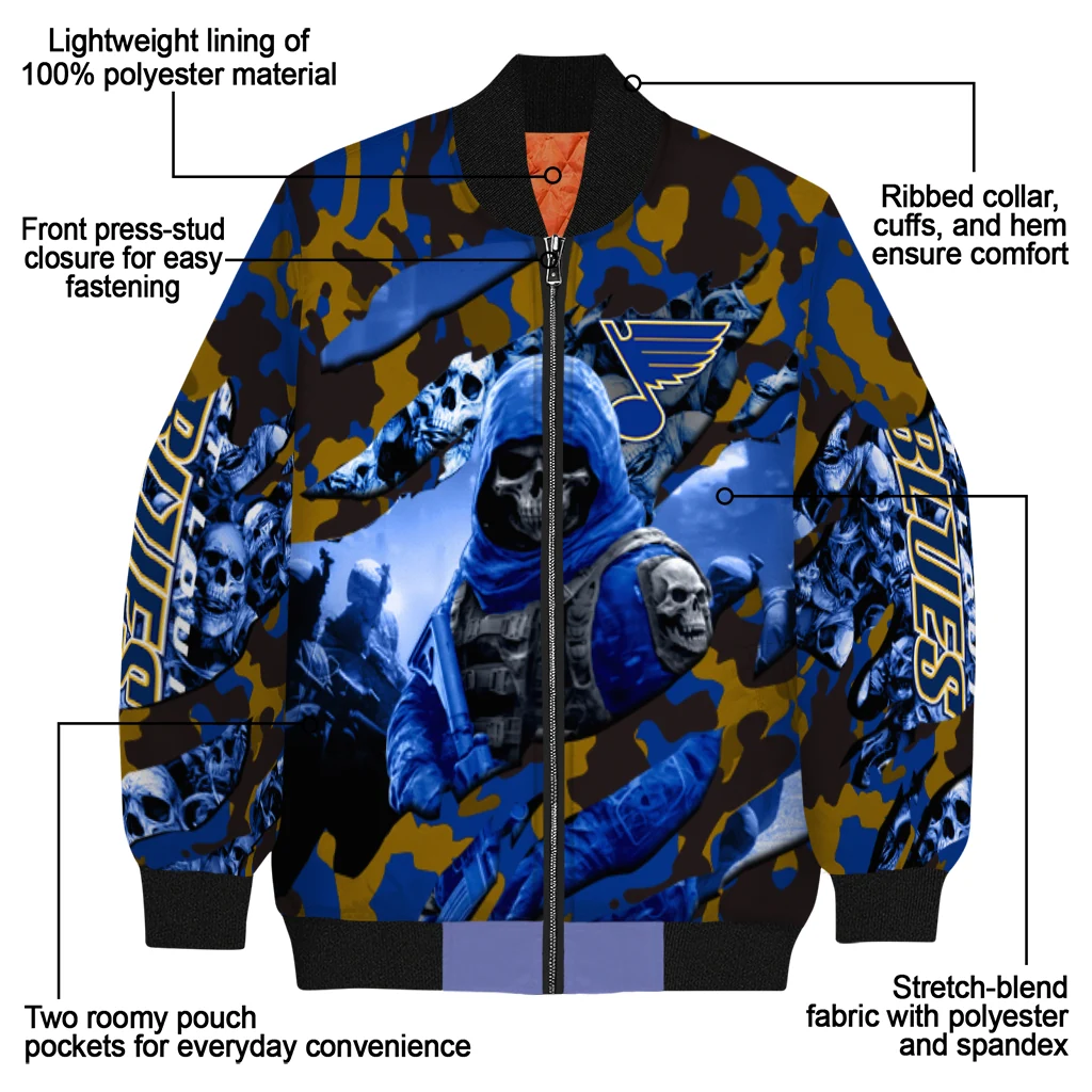 personalized st louis blues skull horde blue bomber jacket new arrival personalized st louis blues skull horde blue bomber jacket new arrival