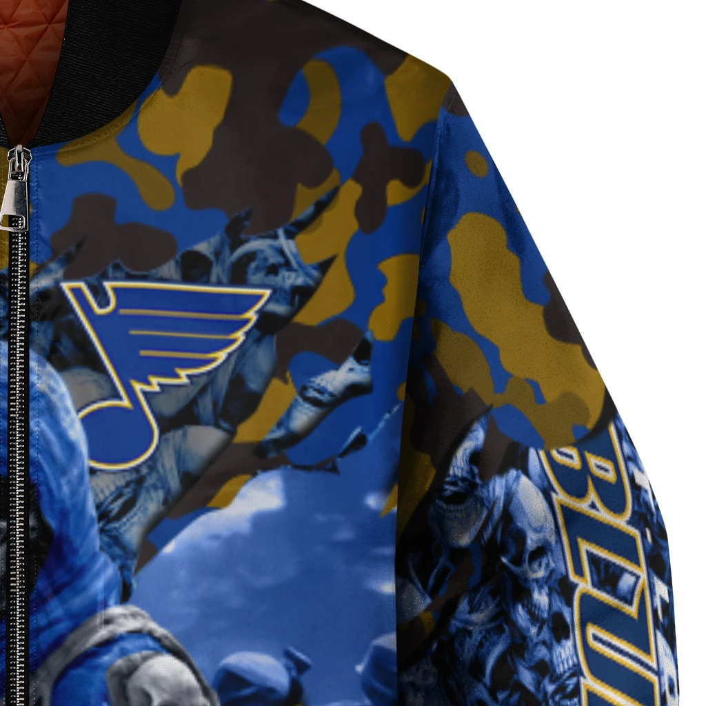 personalized st louis blues skull horde blue bomber jacket premium grade personalized st louis blues skull horde blue bomber jacket premium grade