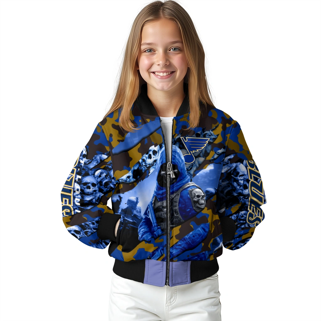 personalized st louis blues skull horde blue bomber jacket top rated personalized st louis blues skull horde blue bomber jacket top rated
