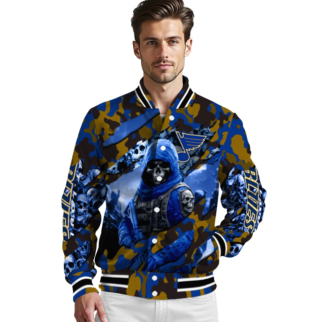 personalized st louis blues skull horde blue varsity jacket high quality personalized st louis blues skull horde blue varsity jacket high quality