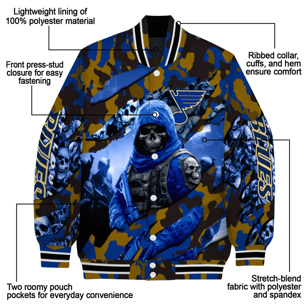 personalized st louis blues skull horde blue varsity jacket new arrival personalized st louis blues skull horde blue varsity jacket new arrival